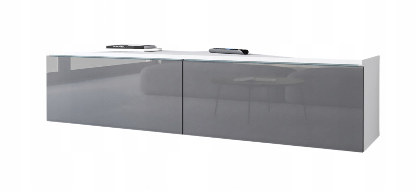 Szafka RTV 140 bezuchwytowa salon, biały/szary połysk stojąca/wisząca z LED 804948