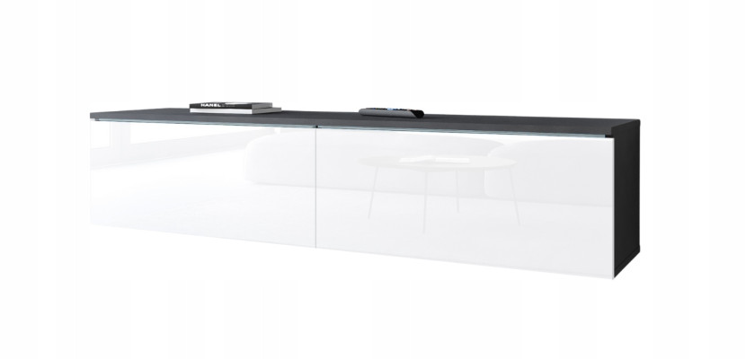 Szafka RTV 140 bezuchwytowa salon stojąca/wisząca matera/biały połysk z LED 805000