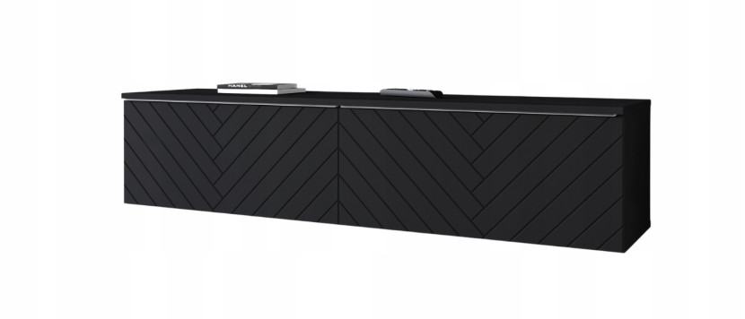 Szafka RTV 140 stojąca/wisząca salon fronty MDF jodełka czarny mat z LED 804977