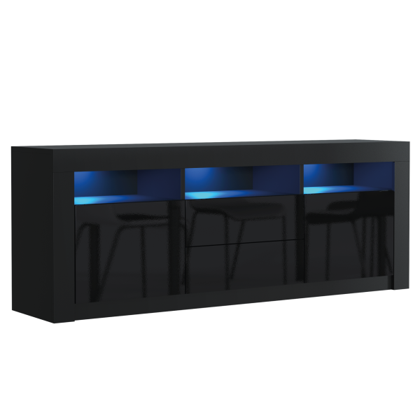 Szafka RTV 160cm ONE FURNITURE - Czarny Laminat & Połysk 202551