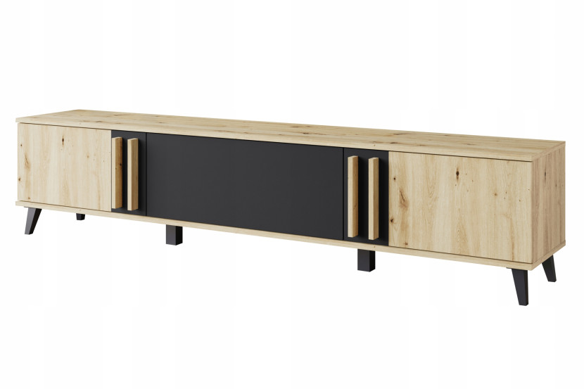 Szafka RTV 180 do salonu, nowoczesna, nóżki, trzy klapy, artisan/czarny mat 804925