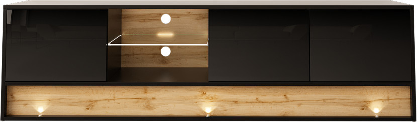 Szafka rtv 180cm vision01 Czarny - Wotan mat - Czarny połysk 139709