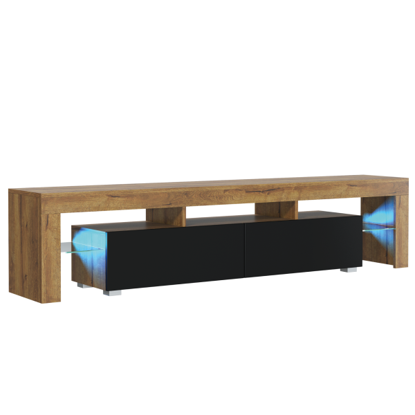 Szafka RTV 200cm ONE FURNITURE - Laminat Dębowy & Czarny 202539