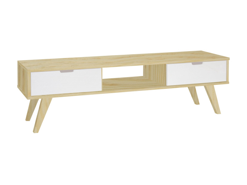 Szafka RTV 46x160 cm z drewna litego MALMO, kolor sosnowy i bielony 682095