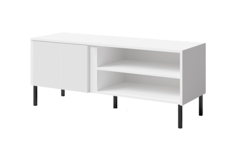 Szafka RTV 7 MIA 120 cm z ryflowanym frontem, Biały 348316
