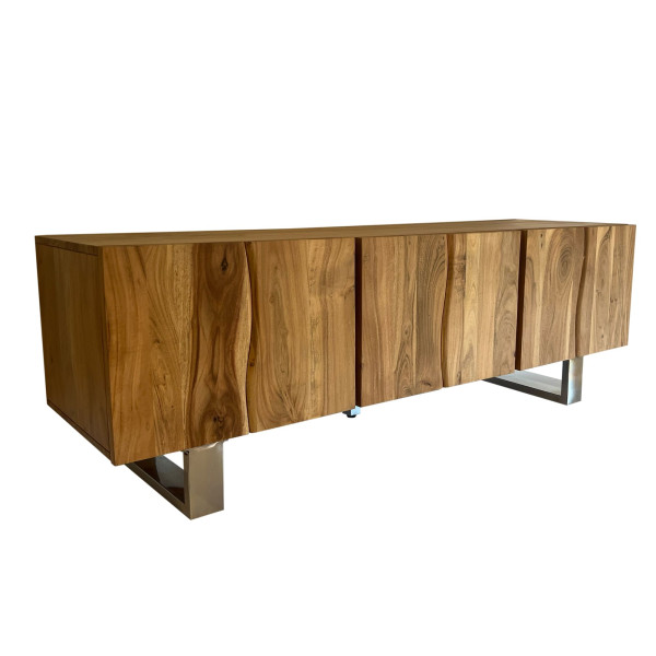 Szafka RTV Akacja Drewno Lite 160x56x46 cm z Trzema Drzwiami Nowoczesny 755991