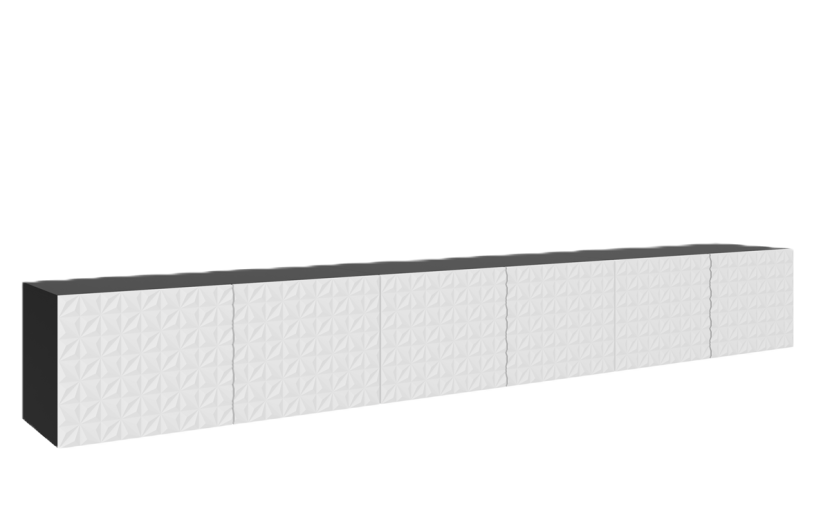 Szafka RTV ALI 300 cm zamknięta z ozdobnymi frontami -biały+czarny 755674