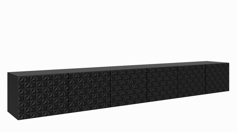 Szafka RTV ALI 300 cm zamknięta z ozdobnymi frontami, do salonu- czarna 755668