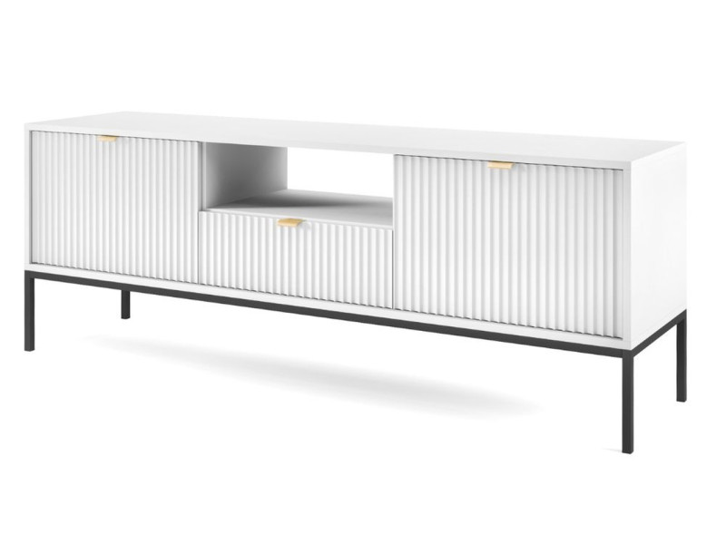 Szafka RTV AMBER 154 cm biała z czarnymi metalowymi nogami 222496