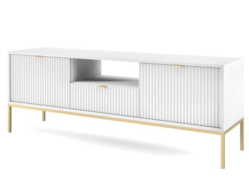 Szafka RTV AMBER 154 cm biała ze złotymi metalowymi nogami 222494
