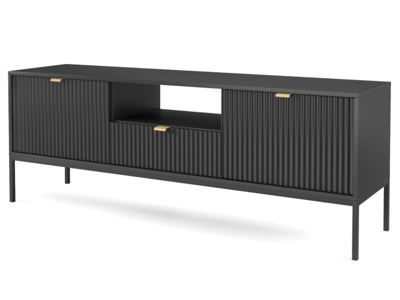 Szafka RTV AMBER 154 cm czarna z czarnymi metalowymi nogami 222493