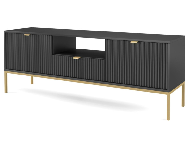 Szafka RTV AMBER 154 cm czarna ze złotymi metalowymi nogami 222495