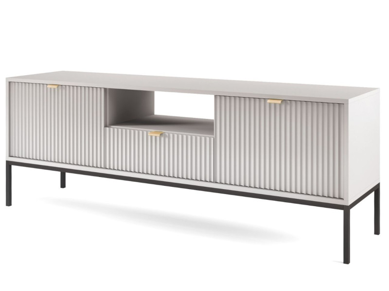 Szafka RTV AMBER 154 cm szara z czarnymi metalowymi nogami 222492