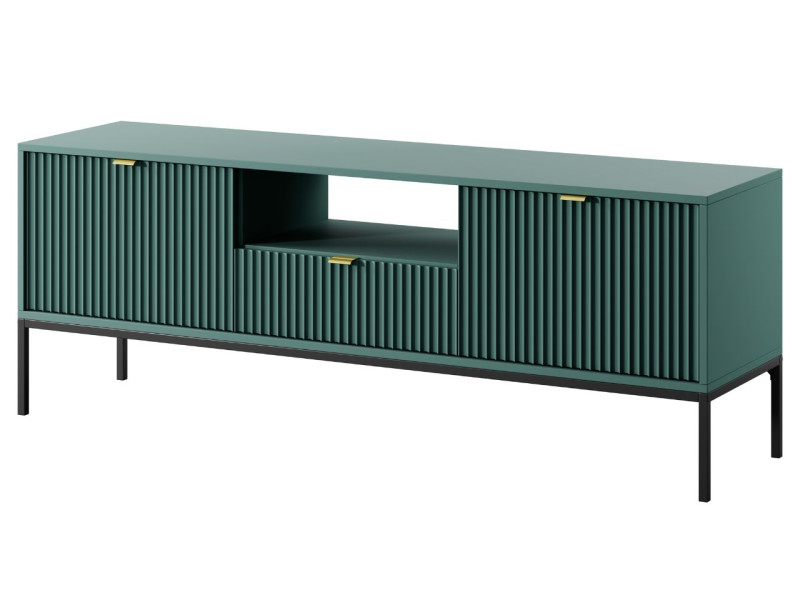 Szafka RTV AMBER 154 cm zielona z czarnymi metalowymi nogami 222498