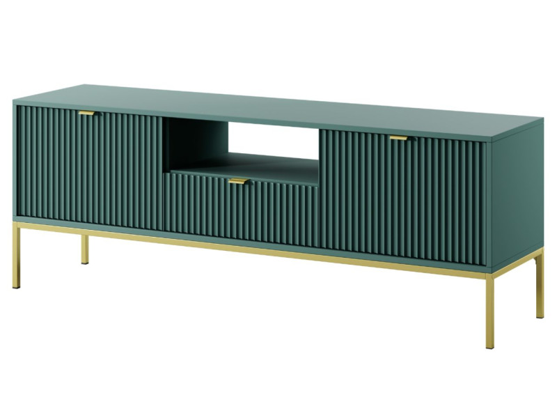Szafka RTV AMBER 154 cm zielona ze złotymi metalowymi nogami 222499