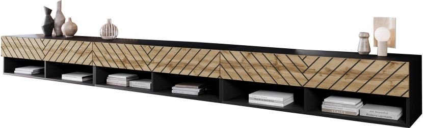 Szafka RTV ANNE 300 czarny grafit/dąb wotan MDF-jodełka 682328