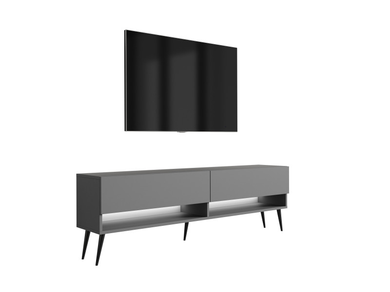 Szafka RTV Antracyt, nogi pochyłe czarne, LED biały, 170 × 32 × 52 cm 749658