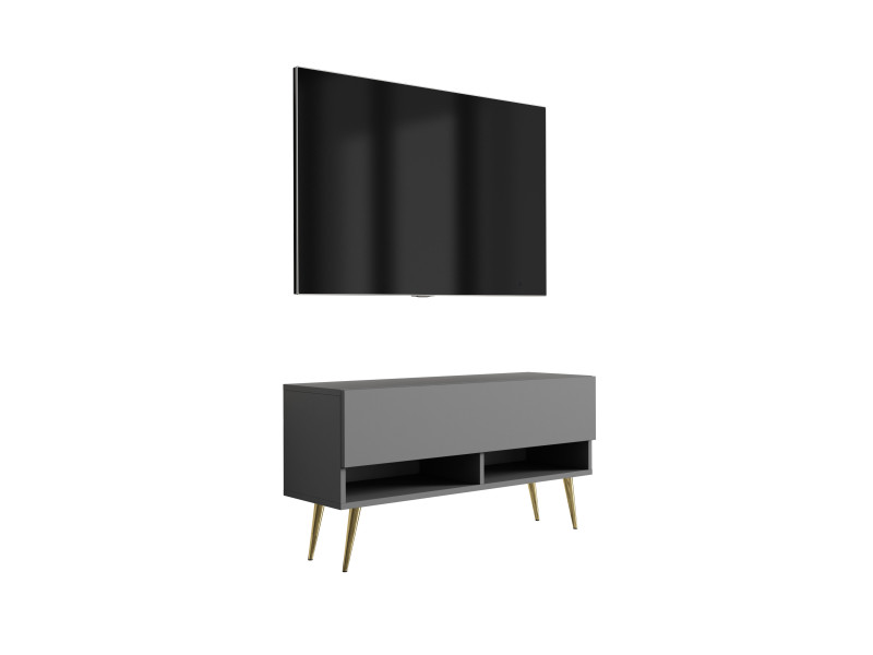 Szafka RTV Antracyt, nogi pochyłe złote, 100 x 32 x 52 cm 749679