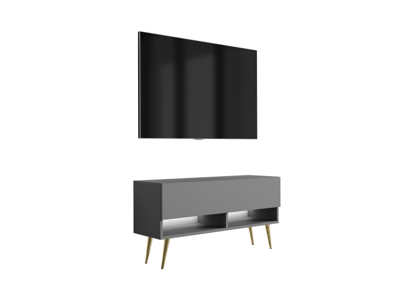 Szafka RTV Antracyt, nogi pochyłe złote, LED biały, 100 x 32 x 52 cm 749704