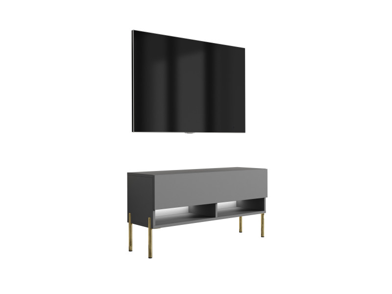 Szafka RTV Antracyt, nogi proste złote, 100 x 32 x 52 cm 749755