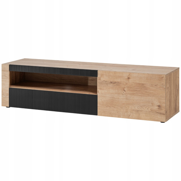 Szafka RTV ARON | Nowoczesna | Dąb + Czarny Ryflowany front | 160 cm 742632