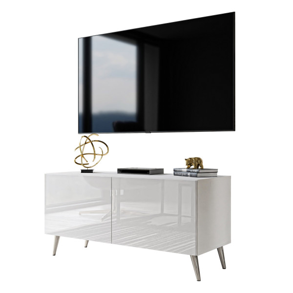 Szafka RTV AURA 100 biały połysk nogi chrom LED 96795