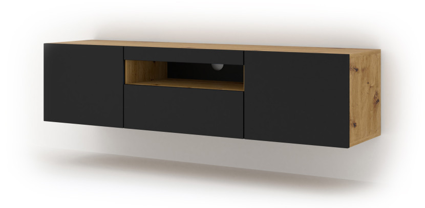 Szafka RTV AURA 150 cm dąb artisan / czarny mat + LED 241303
