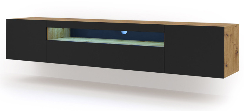 Szafka RTV AURA 200 cm dąb artisan / czarny mat + LED 241319