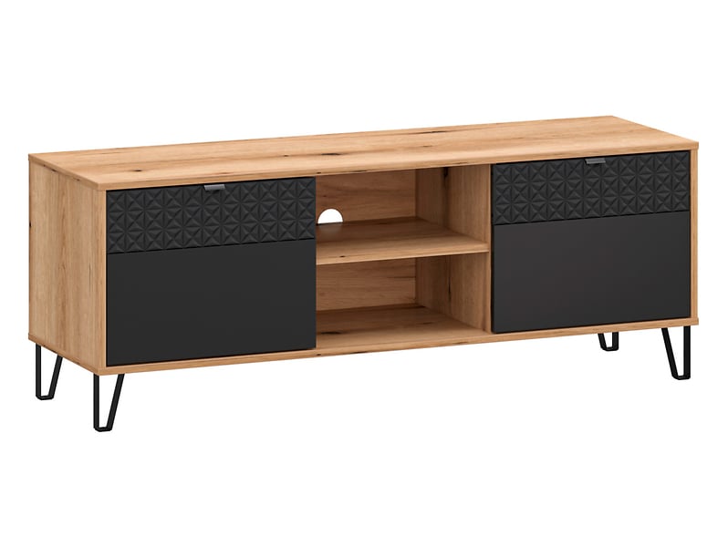 Szafka RTV Bellano 140 cm z 2 drzwiami i półkami dąb evok/czarny 260521