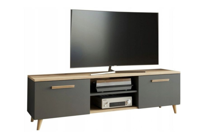 Szafka RTV BERGA 120 cm skandynawska, nogi drewniane Antracyt / Dąb Artisan 909712