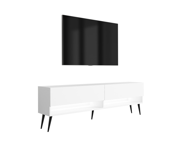 Szafka RTV Biały Mat, nogi pochyłe czarne, LED biały, 170 × 32 × 52 cm 749722