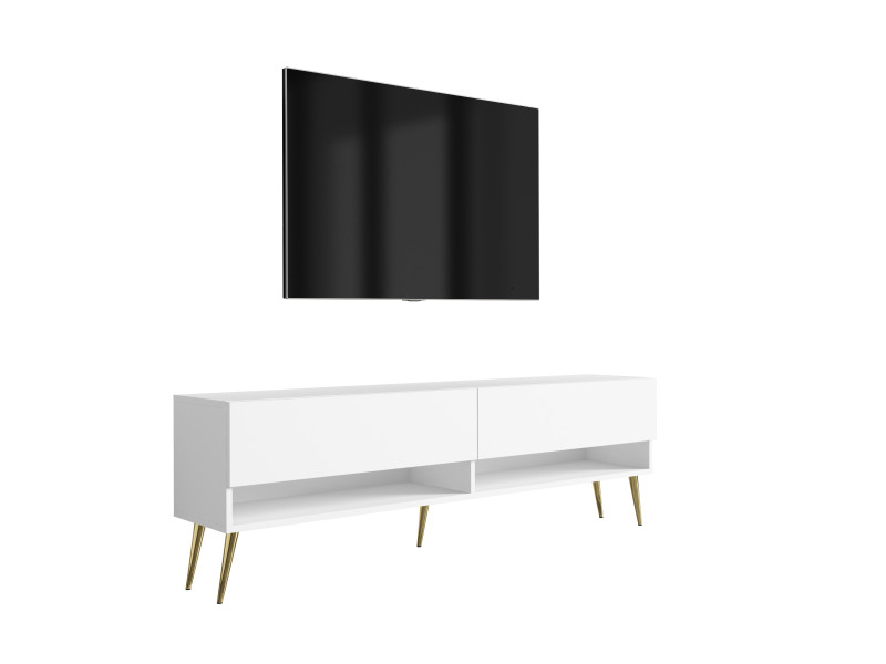 Szafka RTV Biały Mat, nogi pochyłe złote, 170 × 32 × 52 cm 749733