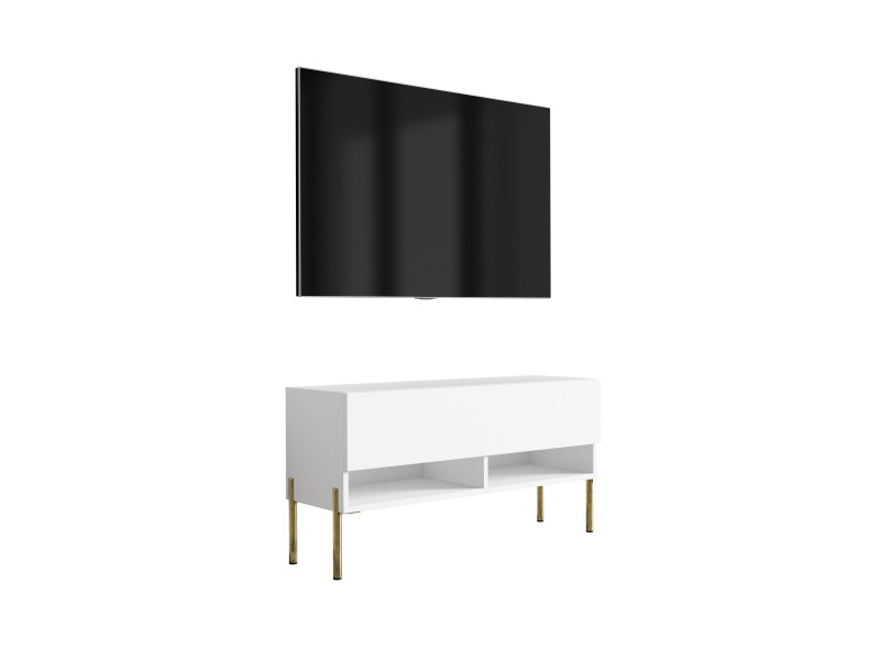 Szafka RTV Biały Mat, nogi proste złote, 100 x 32 x 52 cm 749725