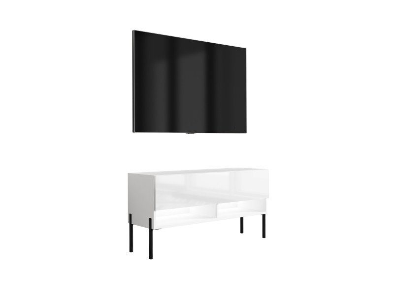 Szafka RTV Biały Mat / Połysk, nogi czarne, LED biały, 100 x 32 x 52 cm 749631