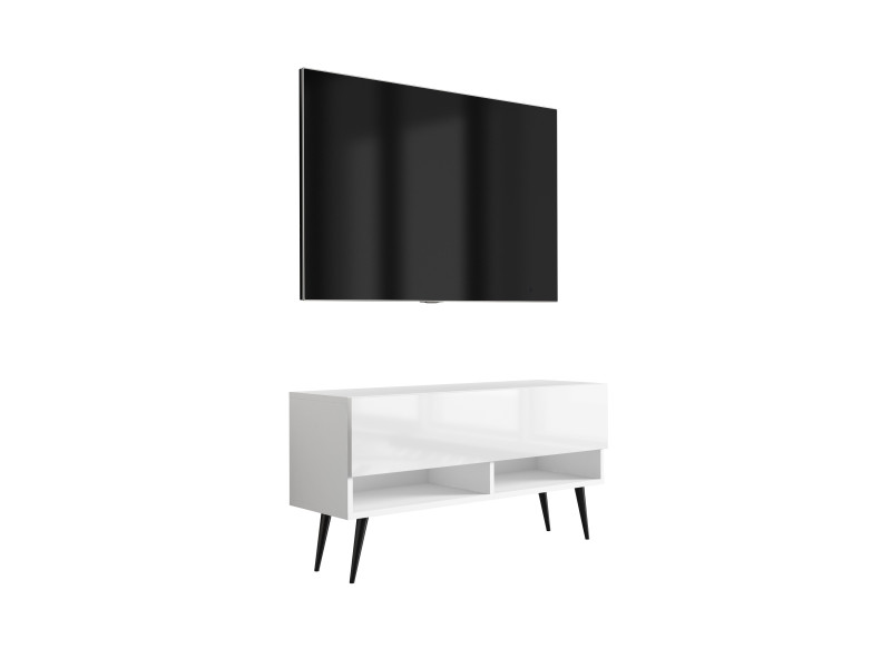 Szafka RTV Biały Mat / Połysk, nogi pochyłe czarne, 100 x 32 x 52 cm 749756