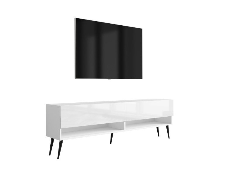 Szafka RTV Biały Mat / Połysk, nogi pochyłe czarne, 170 × 32 × 52 cm 749672