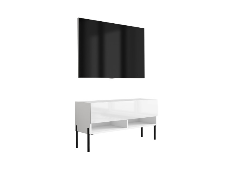 Szafka RTV Biały Mat / Połysk, nogi proste czarne, 100 x 32 x 52 cm 749654