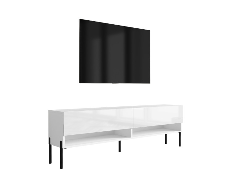 Szafka RTV Biały Mat / Połysk, nogi proste czarne, 170 × 32 × 52 cm 749637