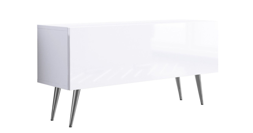 Szafka RTV : Biały Matowy / Biały Błyszczący, nogi chrom, 100 x 34 x 32 cm 352301