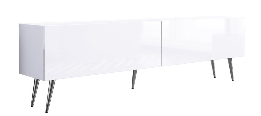 Szafka RTV : Biały Matowy / Biały Błyszczący, nogi chrom, 170 x 34 x 32 cm 352345