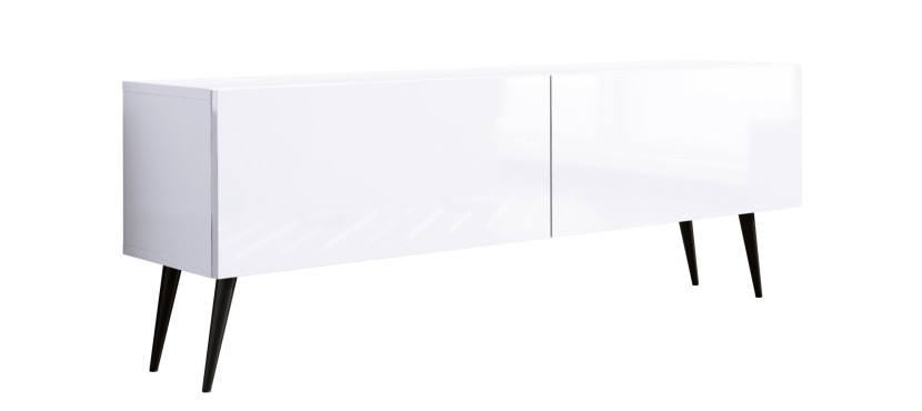 Szafka RTV : Biały Matowy / Biały Błyszczący, nogi czarne, 140 x 34 x 32 cm 352302