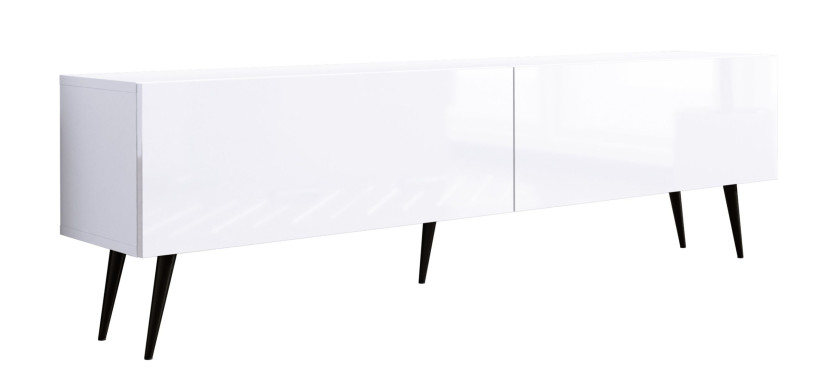Szafka RTV : Biały Matowy / Biały Błyszczący, nogi czarne, 170 x 34 x 32 cm 352318