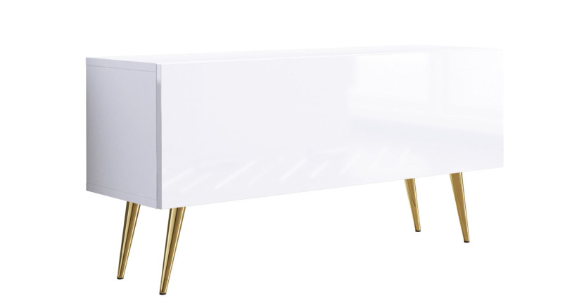 Szafka RTV : Biały Matowy / Biały Błyszczący, nogi złote, 100 x 34 x 32 cm 352341