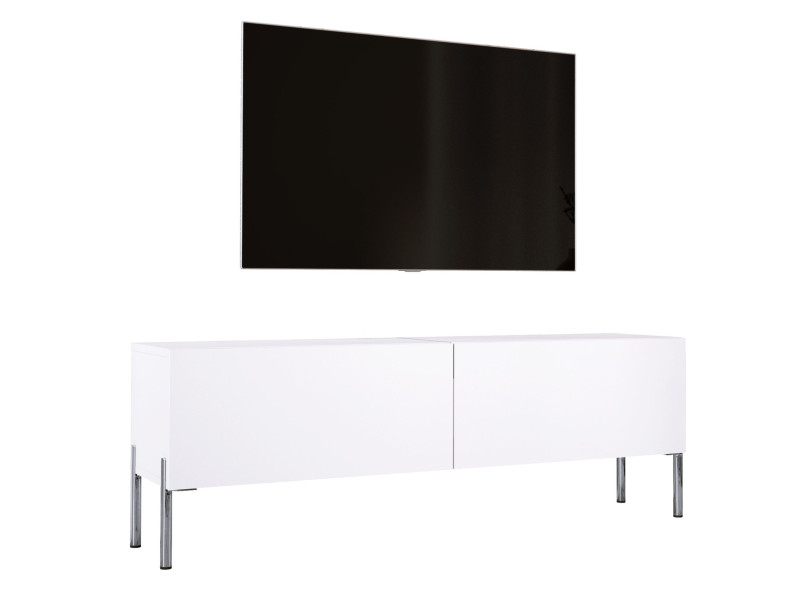 Szafka RTV : Biały Matowy, nogi chrom, 140 x 34 x 32 cm 220244