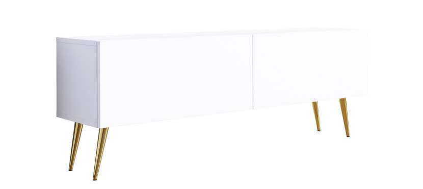 Szafka RTV : Biały Matowy, nogi złote, 140 x 34 x 32 cm 352316