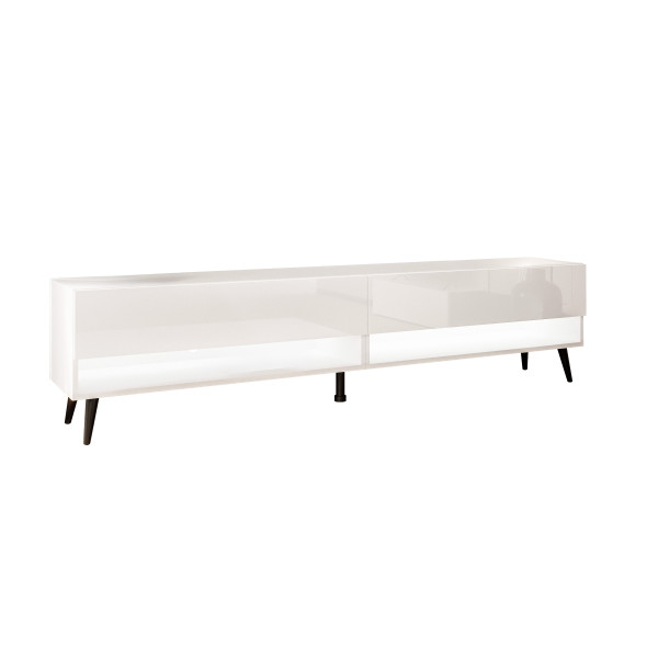 Szafka RTV CALANTE 180 cm LED biały połysk skośne czarne 334041