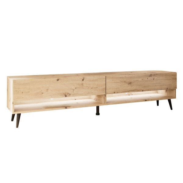 Szafka RTV CALANTE 180 cm LED dąb artisan nogi czarne skośne 334013