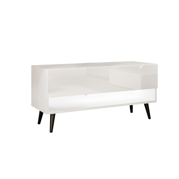 Szafka RTV CALANTE 90 cm biały połysk skośne czarne nogi 334011