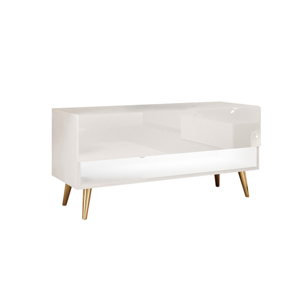 Szafka RTV CALANTE 90 cm biały połysk skośne złote nogi 334042