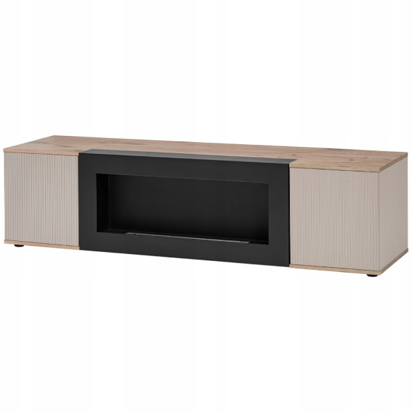 Szafka RTV CATALINA z biokominkiem Dąb Viking + Kaszmir Ryflowany front 160 742631